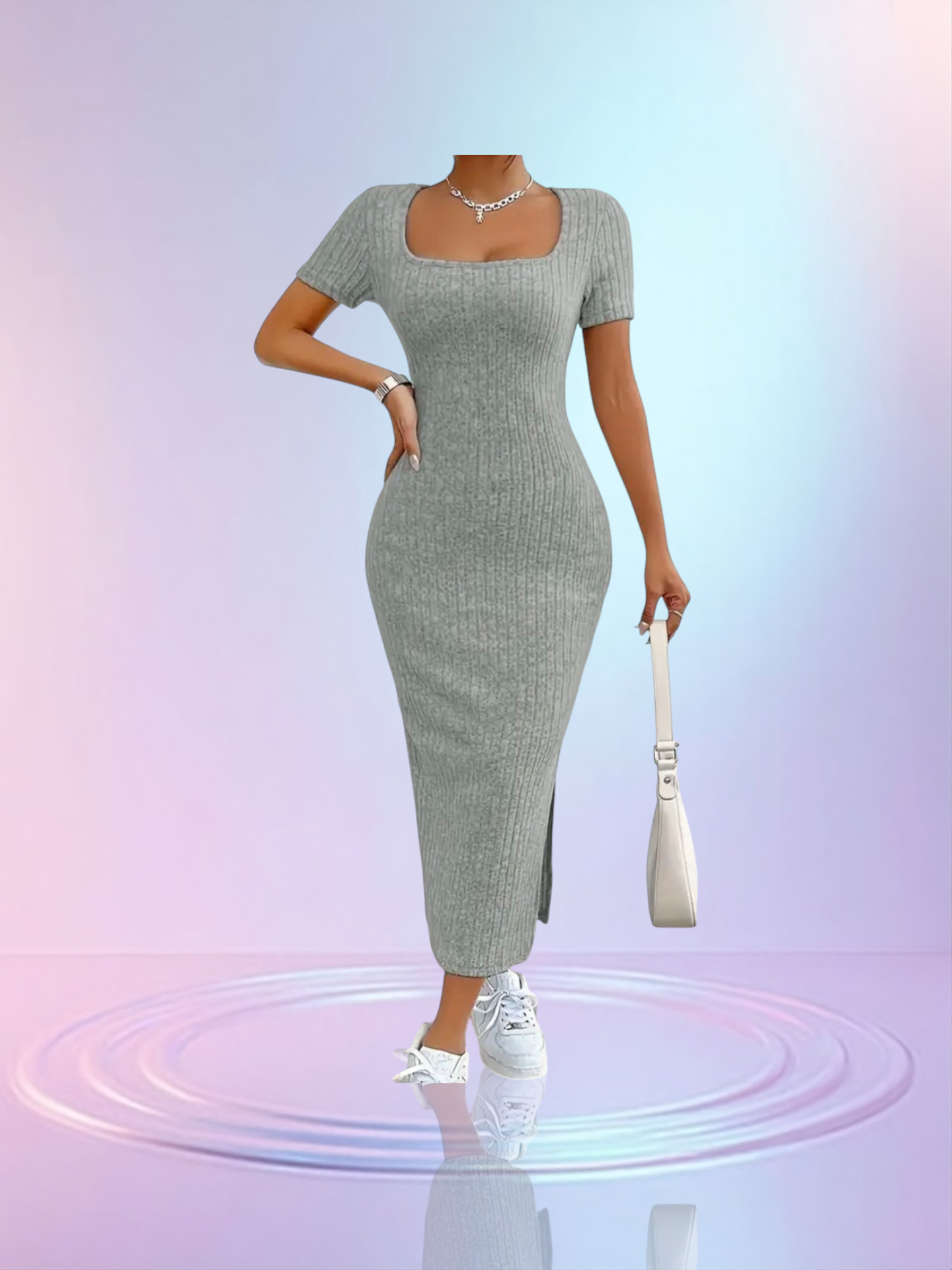 Strak Jurkje | Kort Mouwtje | Grijs | S4E